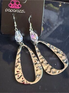 paparazzi Silver Teardrop Dangle Earrings with Clear Crystal